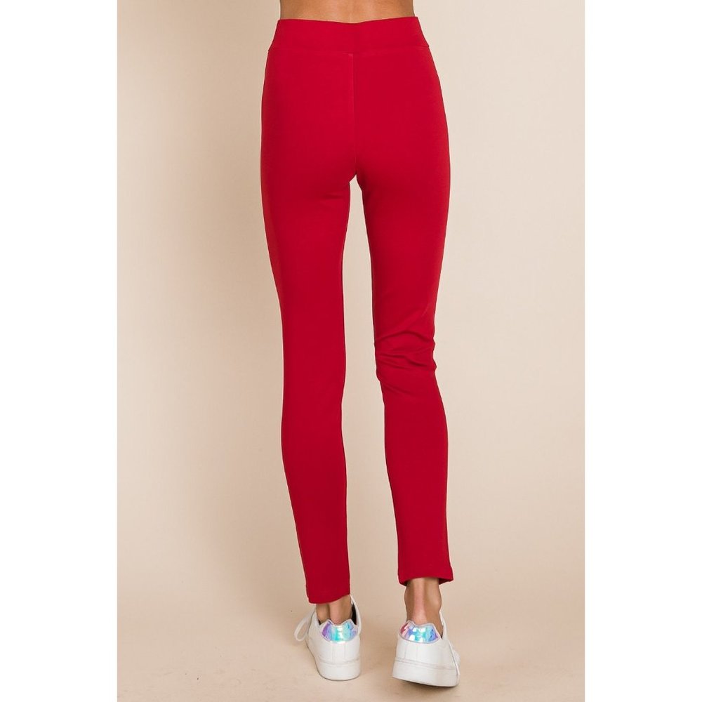 Cross Over Red High Waisted Stretch Leggings